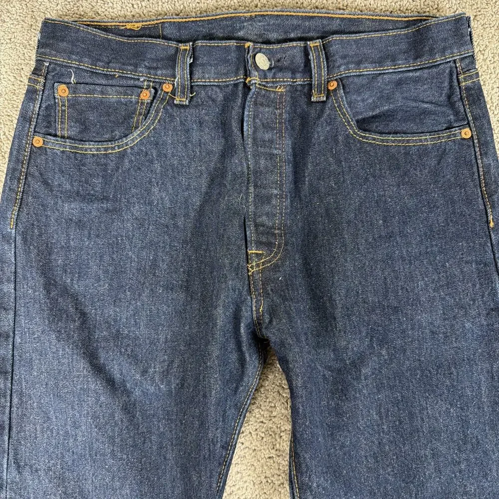 Levis 501 Jeans Men 33x34 Dark Blue Button Fly Denim Straight Leg 00501-0115